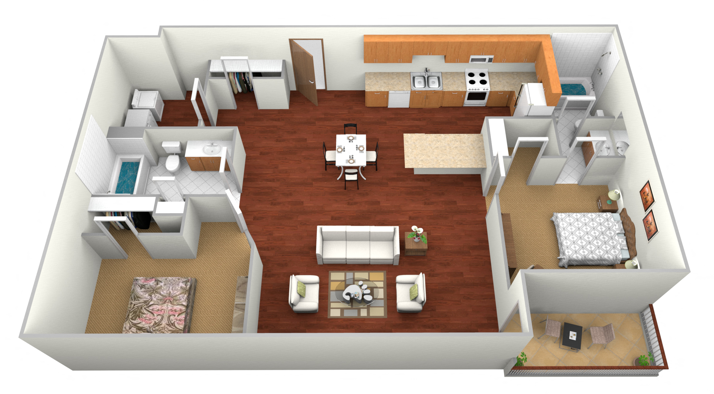 Floor plan for 2 beds, 2 baths, 1115 sqft